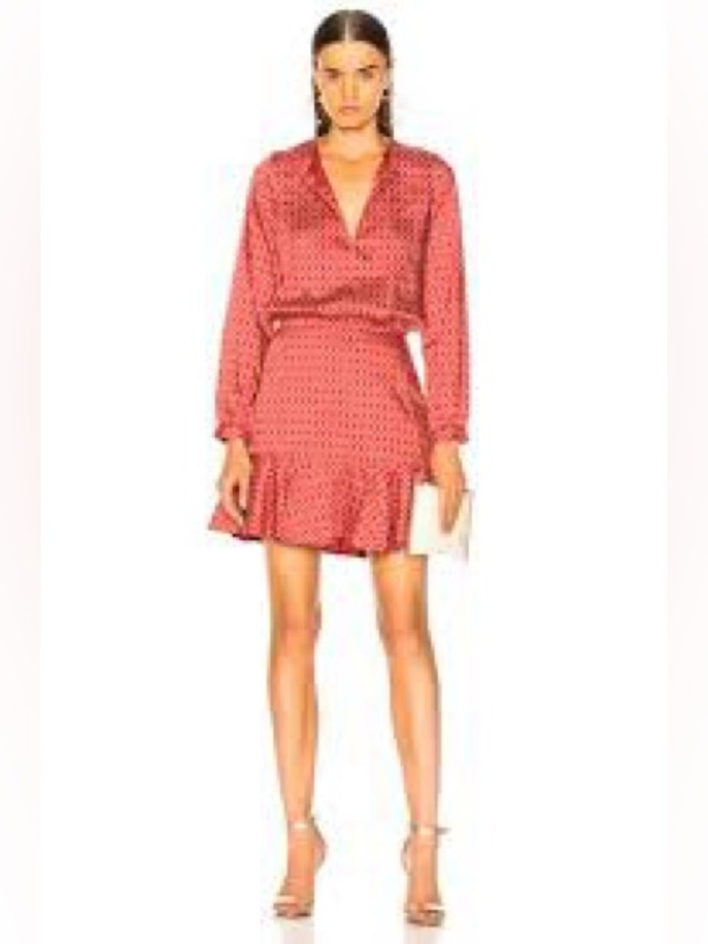 Allexis Silk  Red Geometric Print Ruffle Hem Dress
